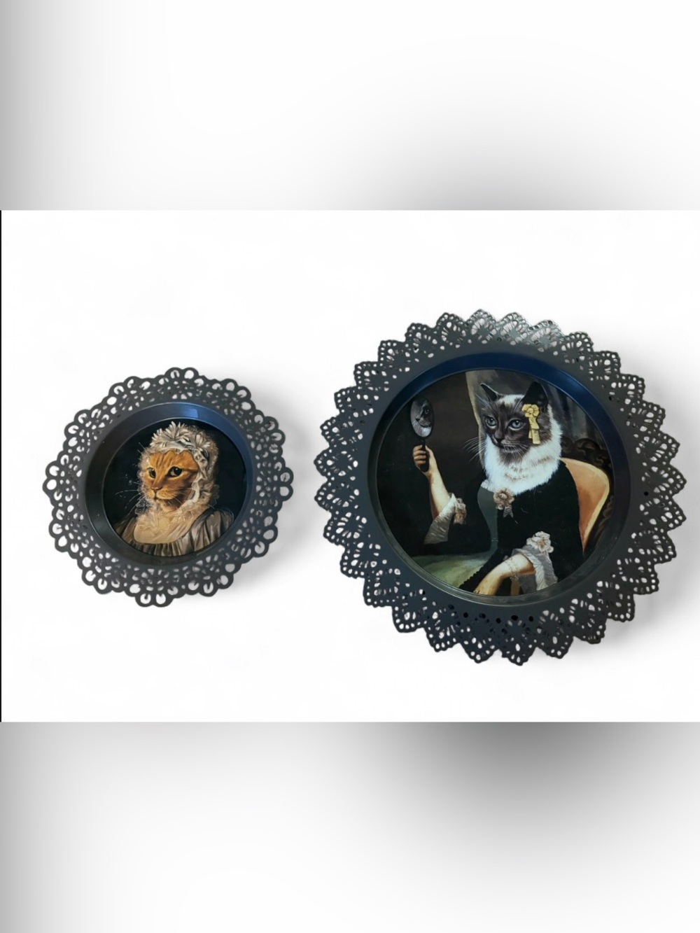 VHTF RARE IKEA SKURAR Victorian Cat Wall Plates Set of 2 Dark Academia Coquette